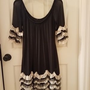 Black Dress with Cream Ruffles